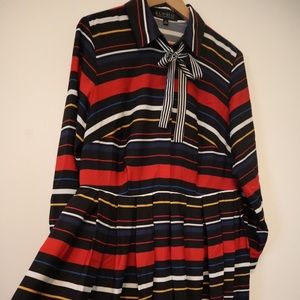 Elloqui Striped fit’n’flare shirt dress w/ bow 14